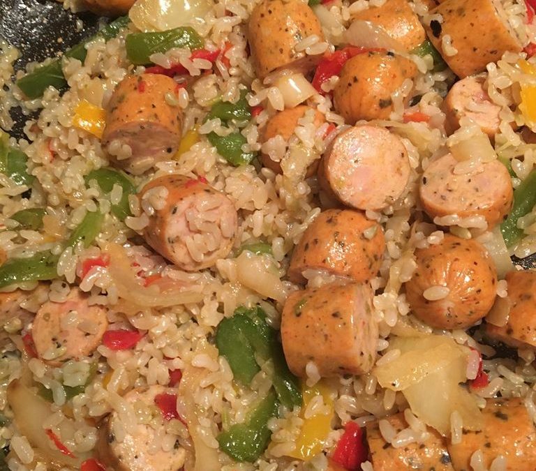 Organic Sweet Italian Chicken Sausage, Fire Roasted Peppers & Onions with Brown Rice