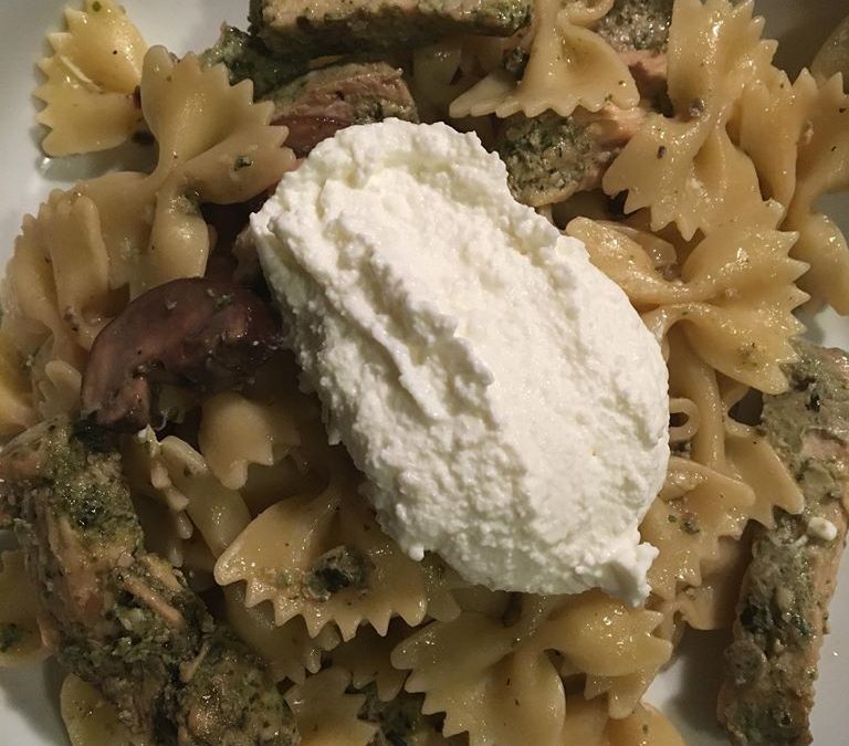 Pesto Genovese Chicken with Portobello Mushrooms and Bow tie Pasta