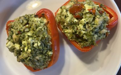 Mediterranean Chicken Stuffed Red Bell Peppers